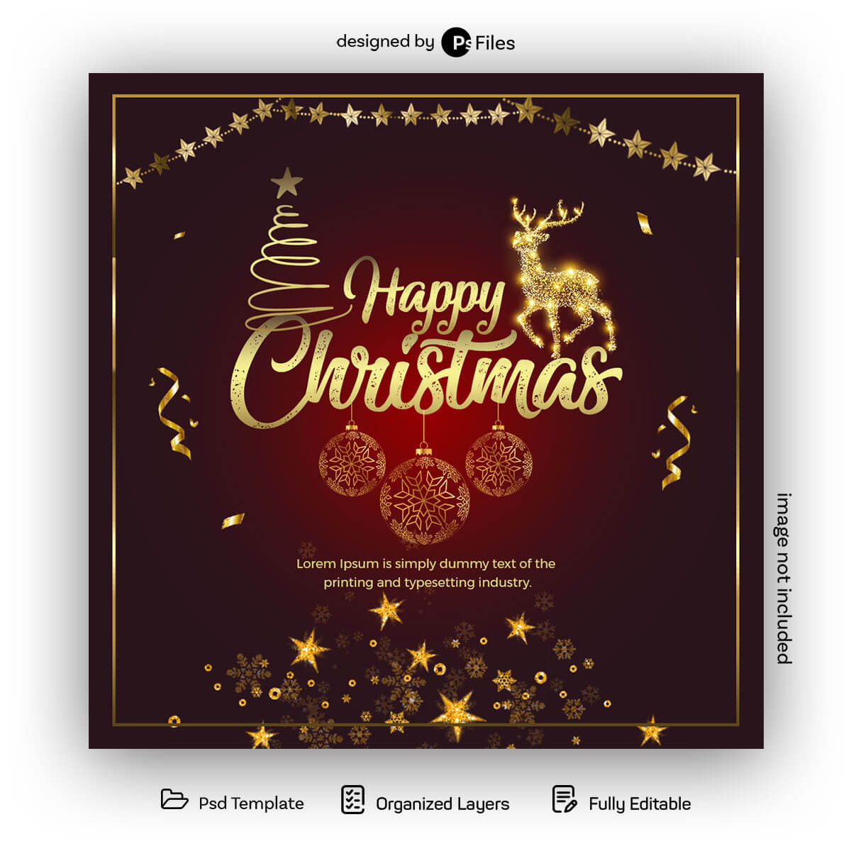 Golden Happy Christmas Card Social Media PSD Design Template