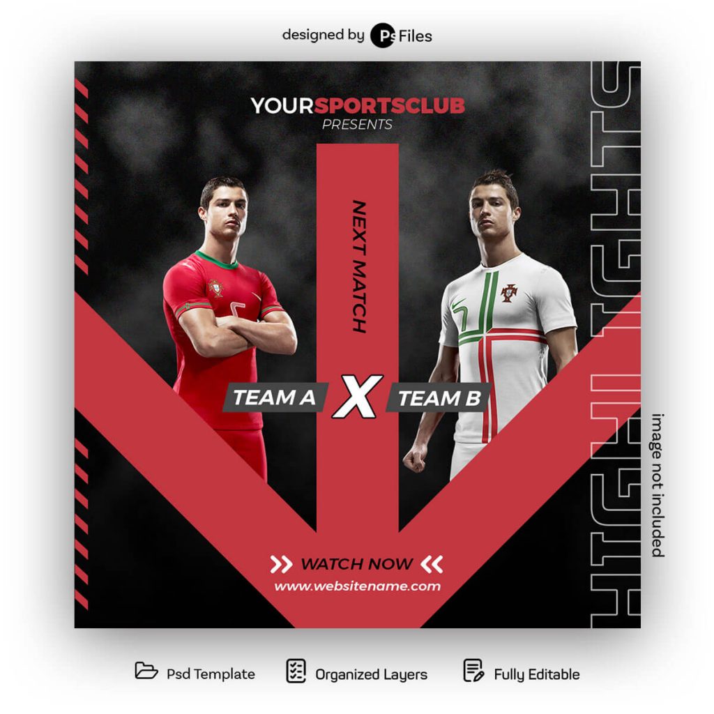 cristiano ronaldo soccer football match team vs poster design PSD template 
