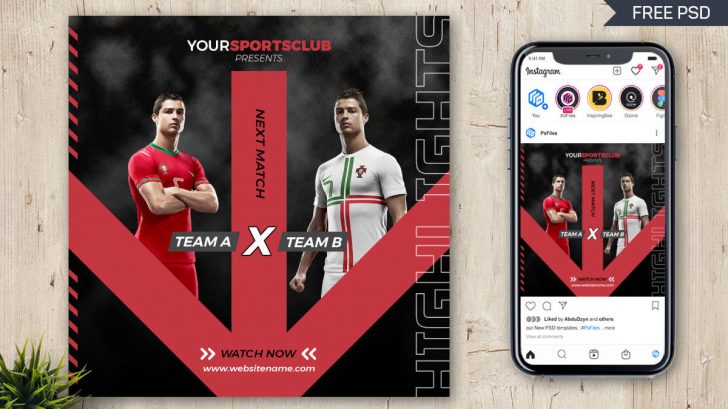 Free Sports Team League VS Match Ad Banner Design Template PSD - PsFiles