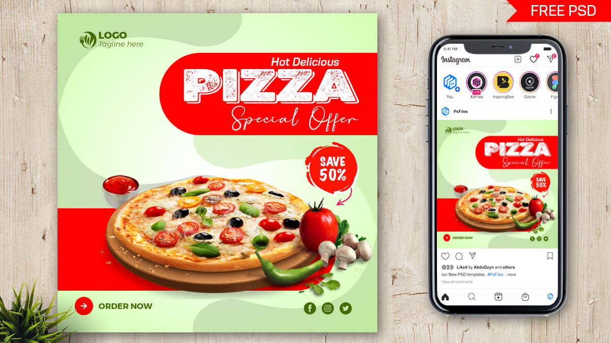 Premium Vector  Hot and fresh pizza food social media post