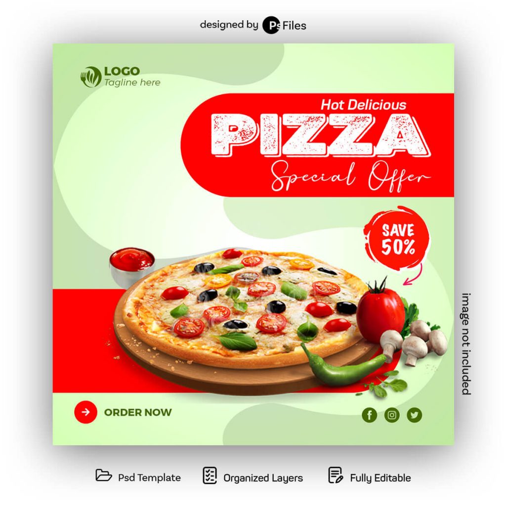 Hot Delicious Pizza Instagram Promotion Poster Design PSD Template