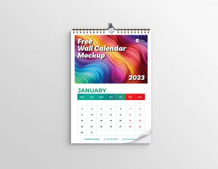 PsFiles 2023 Wall Calendar Mockup PSD Free