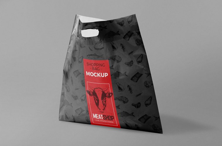 Standing Plastic Shopping Bag Mockup for Baby Stores