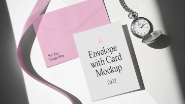Angled Top View of an Envelope Mockup with Card and Watch