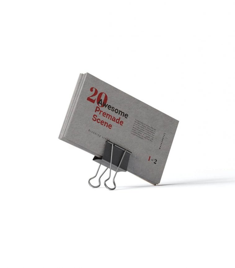 Front View of Business Cards Mockup Held by a Clip