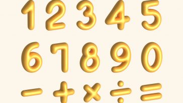 Vector 3D Golden Numbers And Symbols Set