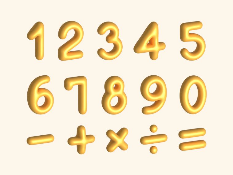 Vector 3D Golden Numbers And Symbols Set