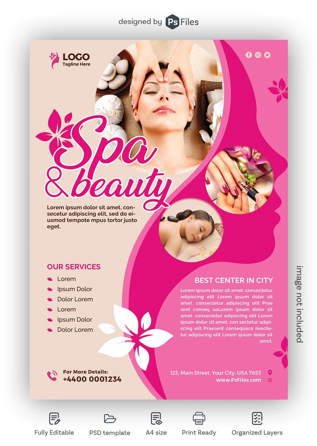 Pink color Spa and Beauty Parlour Free PSD Flyer Template