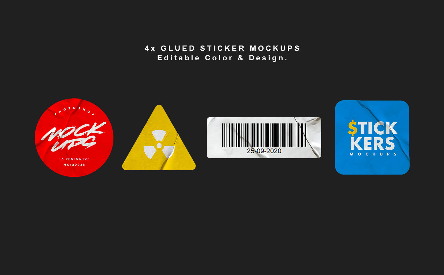 Free 4 Glued Sticker Mockups - Photoshop File