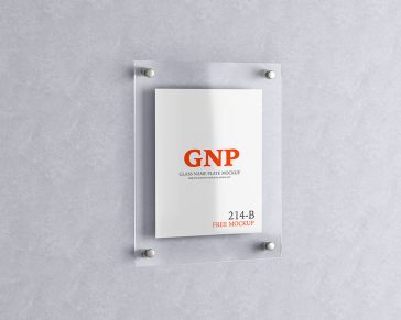 Free Wall Mounted Glass Name Plate Mockup