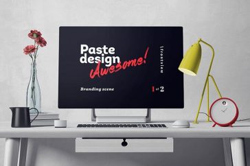 Free Workspace Studio Mockup Scene Elements PSD