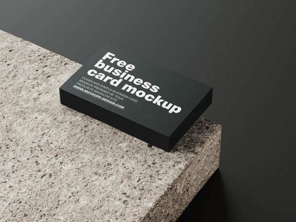 Free Single Business Card Mockup PSD set On A Concrete Brick - PsFiles