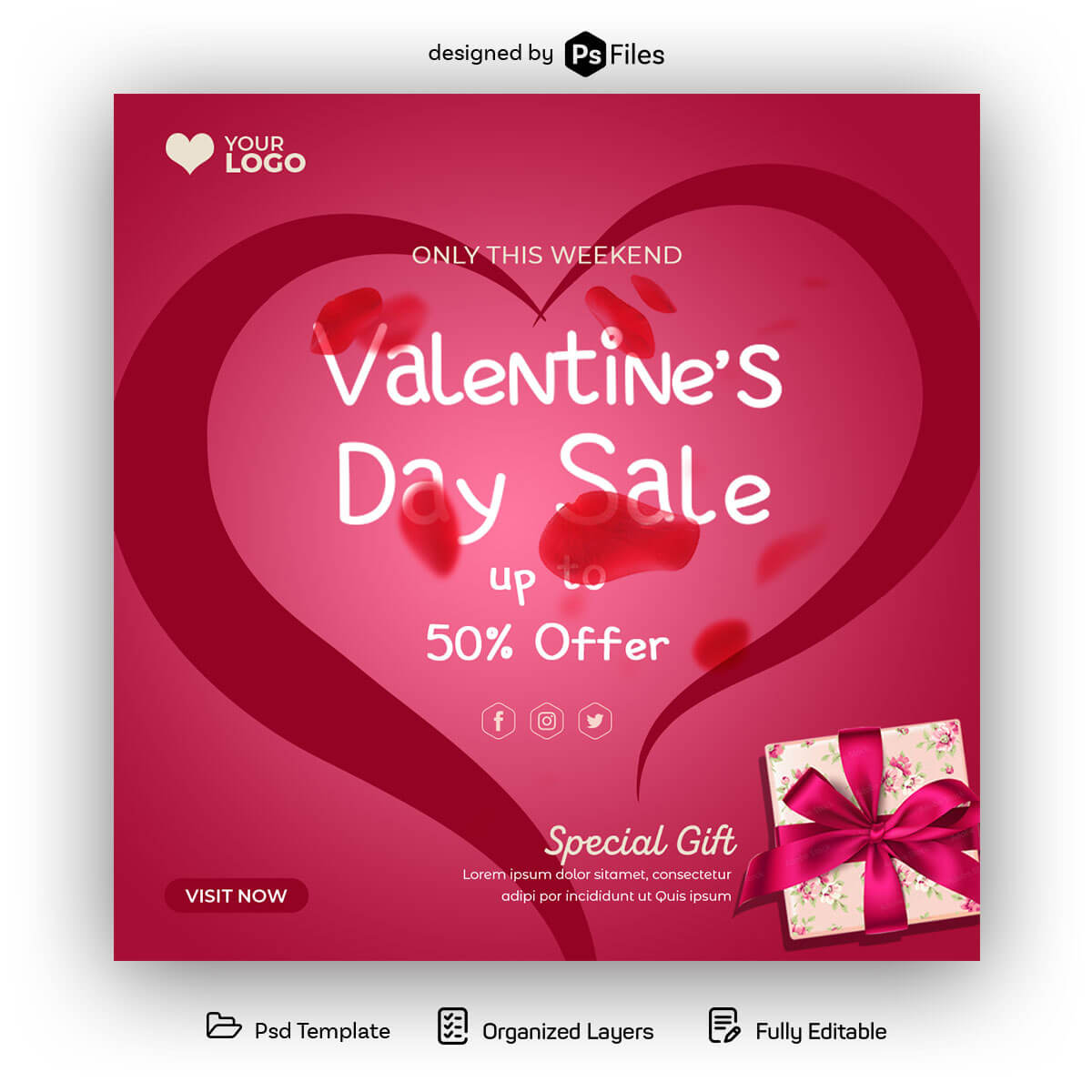 PsFIles Valentines Day Special Offer Sale Post Design Free PSD file_View
