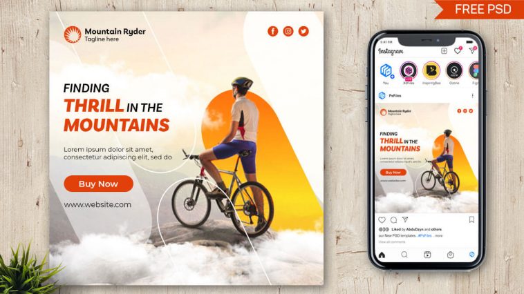 Adventure MTB Cycle Store Social Media Post Design PSD Template free