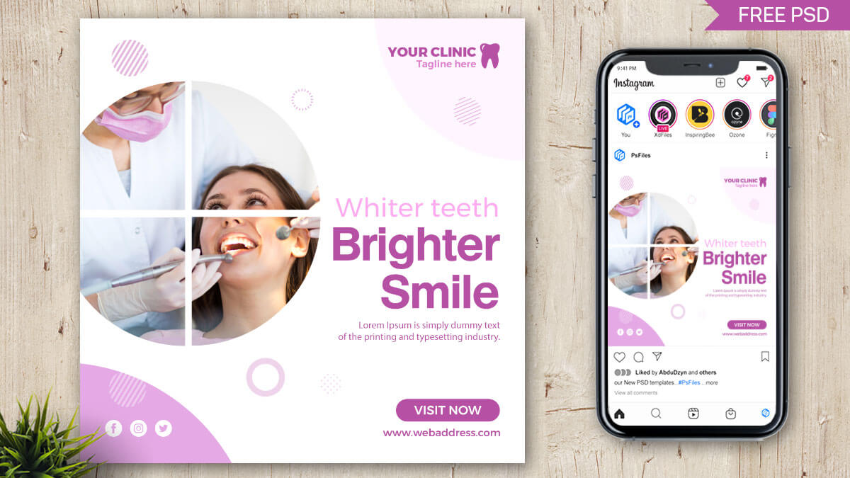 Free Dental Care Clinic Instagram Post Design PSD Template PsFiles