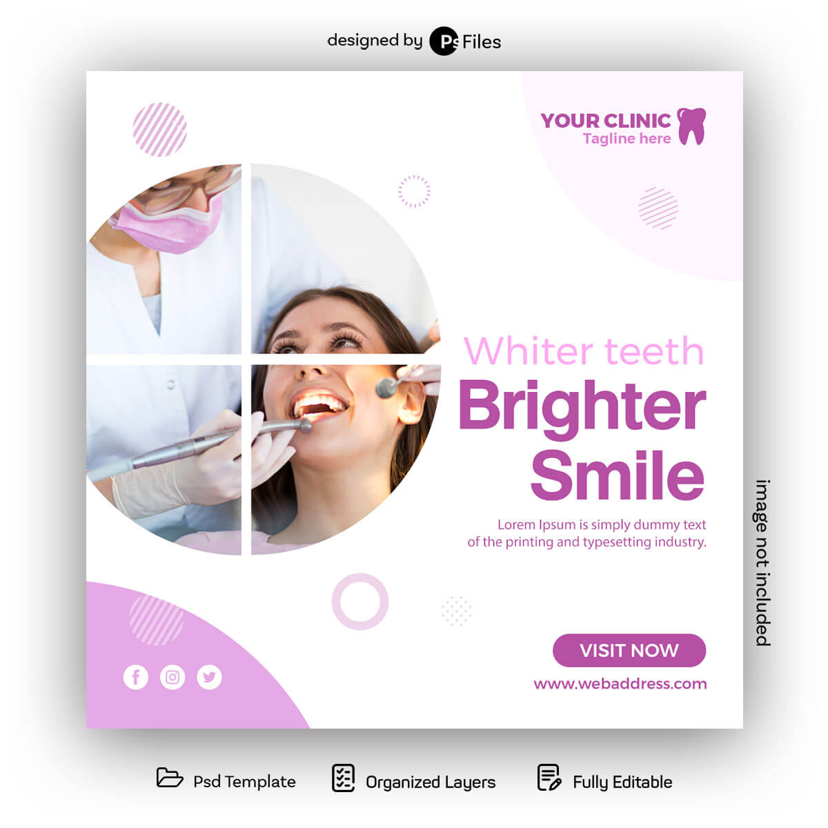 Whiter Teeth Brighter Smile PsFiles Free Dental Care Clinic Instagram Post Design PSD Template