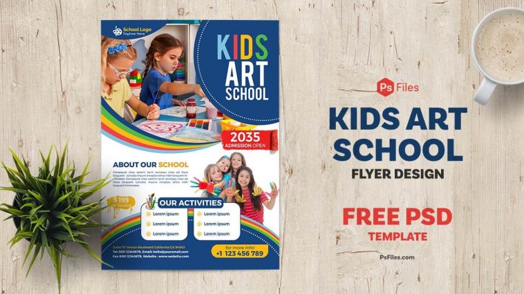 Colorful Kids Art School Admission Open Flyer PSD Template Free
