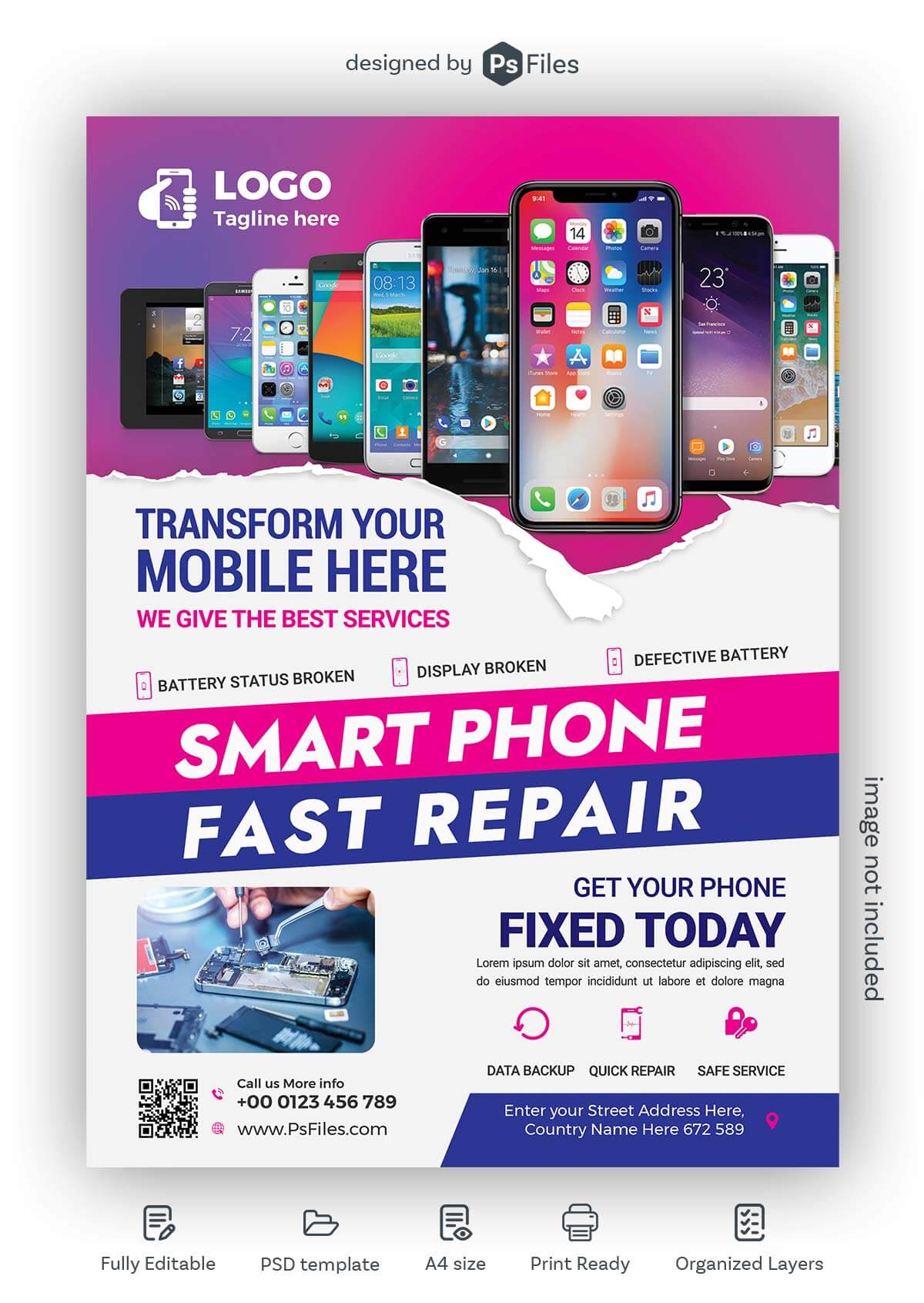 Smart Phone Fast Repair Fix Mobile Cell Photo Today Free PSD Flyer Template