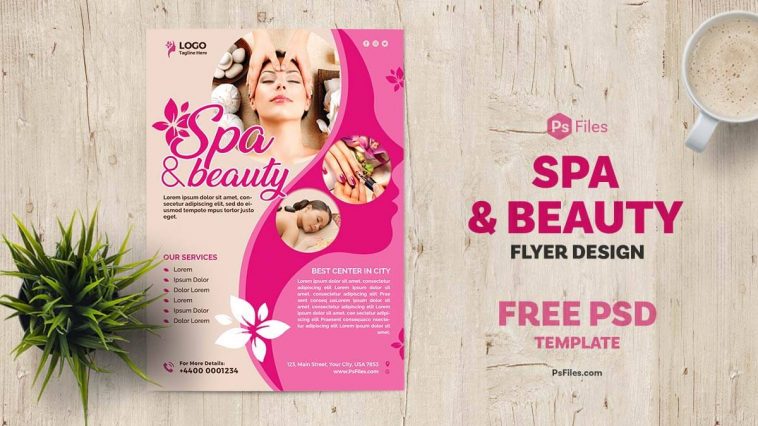 Pink Magenta color Spa and Beauty Parlour Free PSD Flyer Template