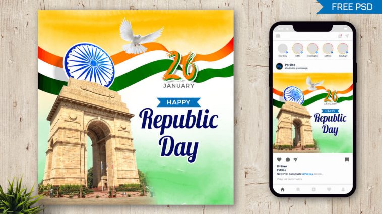 Happy Indian Republic Day Instagram Post Template PSD Free Download