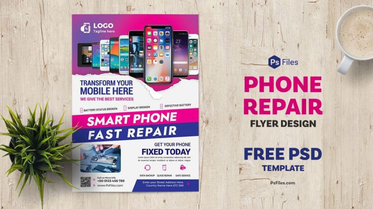 Mobile Smart Phone Repair and Fix Flyer PSD Template free