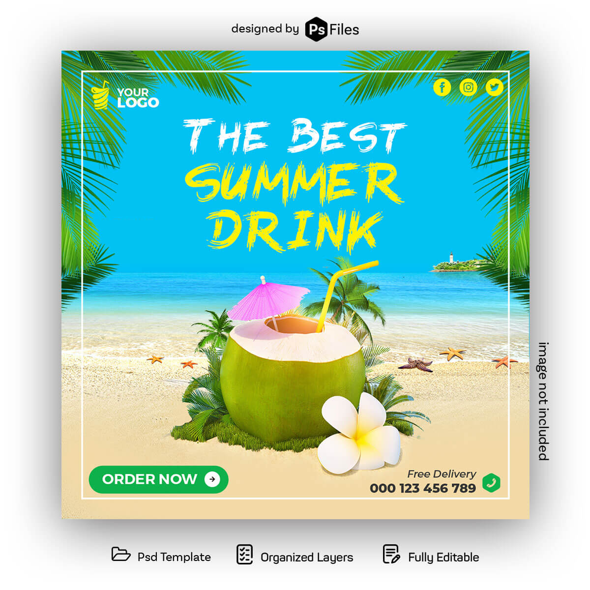 The Best Summer Drink Coconut Water Juice Instagram Promo Design PSD Template Free Download