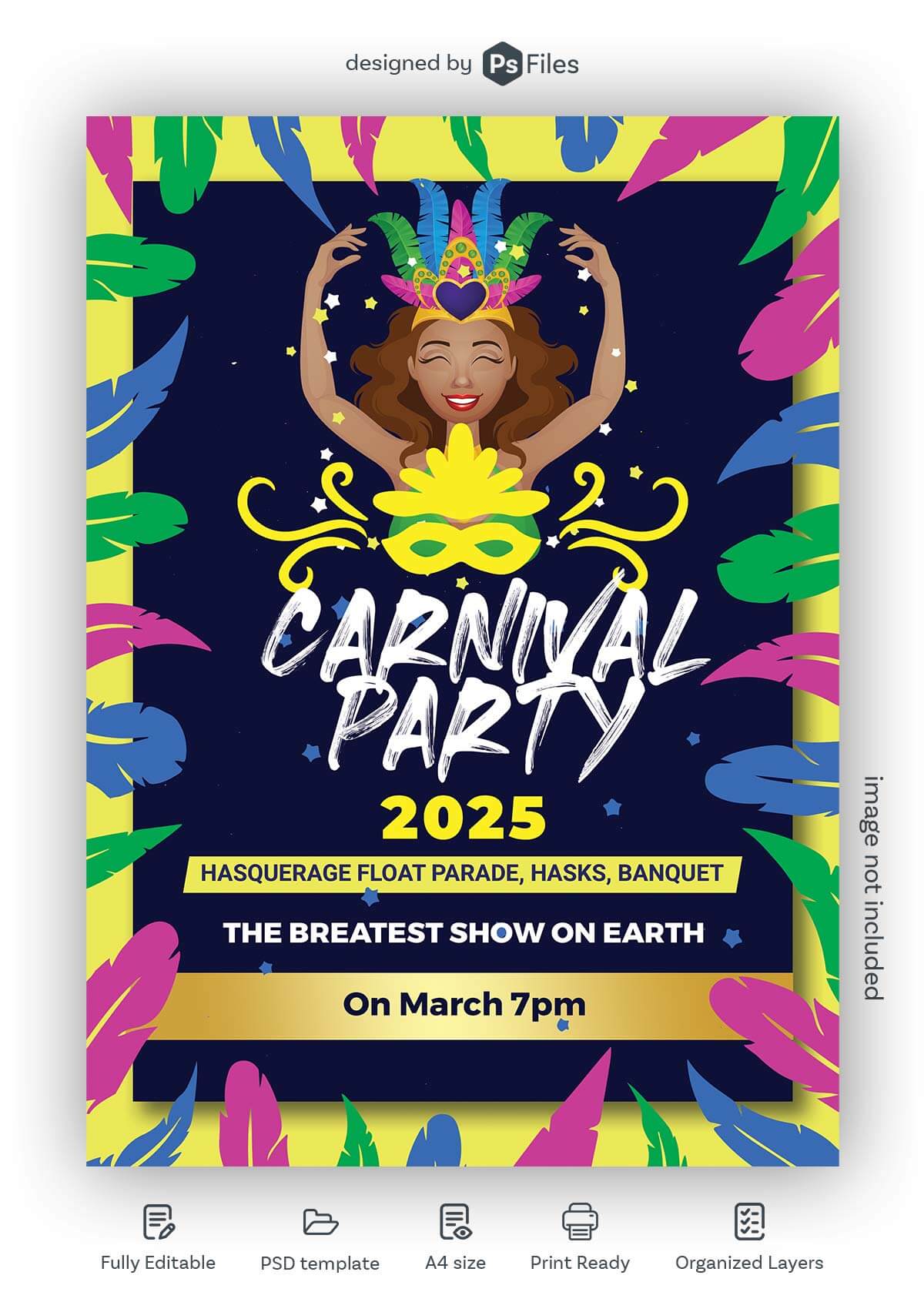 Colorful Feather Brazil Carnival Party Flyer Free PSD Template 