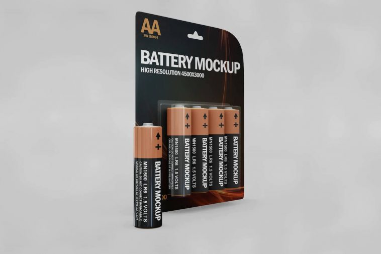 AA Battery Blister Hanging Pack Mockup Free PSD