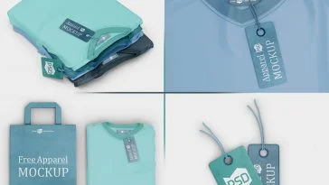 Free Apparels Branding, Hang Tags and Shopping Bag Mockups