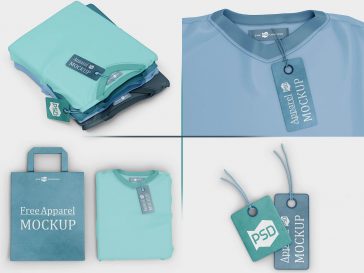 Free Apparels Branding, Hang Tags and Shopping Bag Mockups