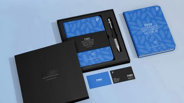 Free Branding Logo Mockup Notebooks, Box and Business Cards Mockup