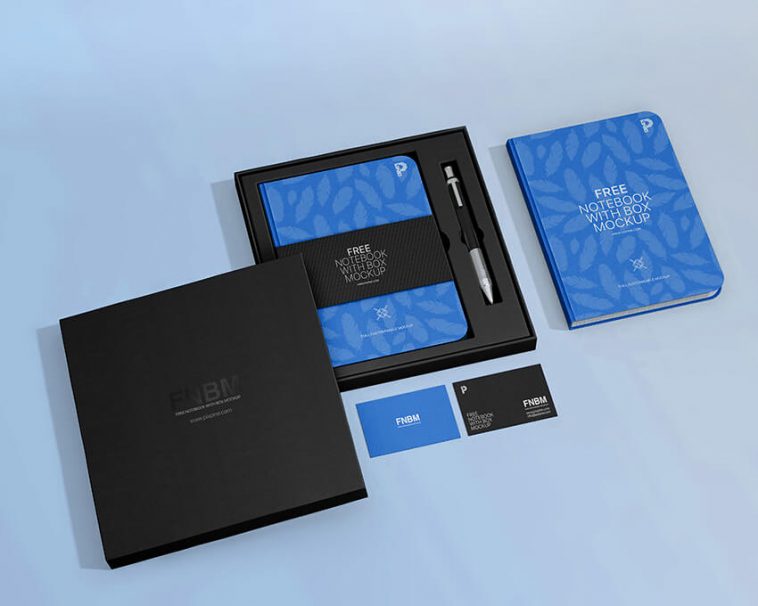 Free Branding Logo Mockup Notebooks, Box and Business Cards Mockup
