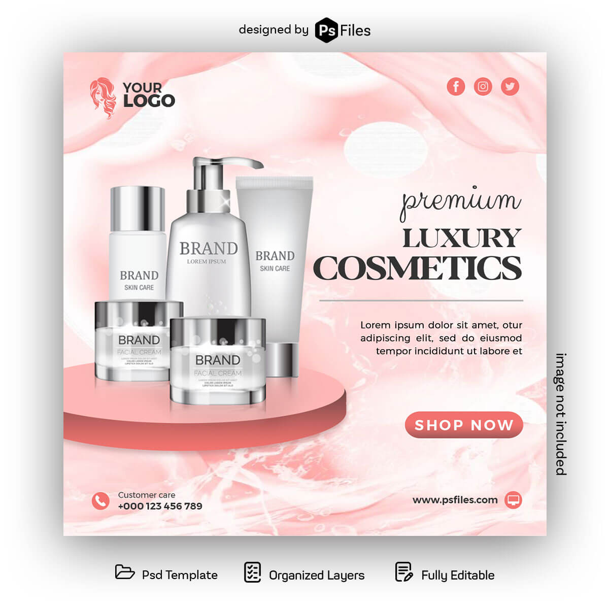 Free Luxury Beauty Products Promo Post Design PSD Template