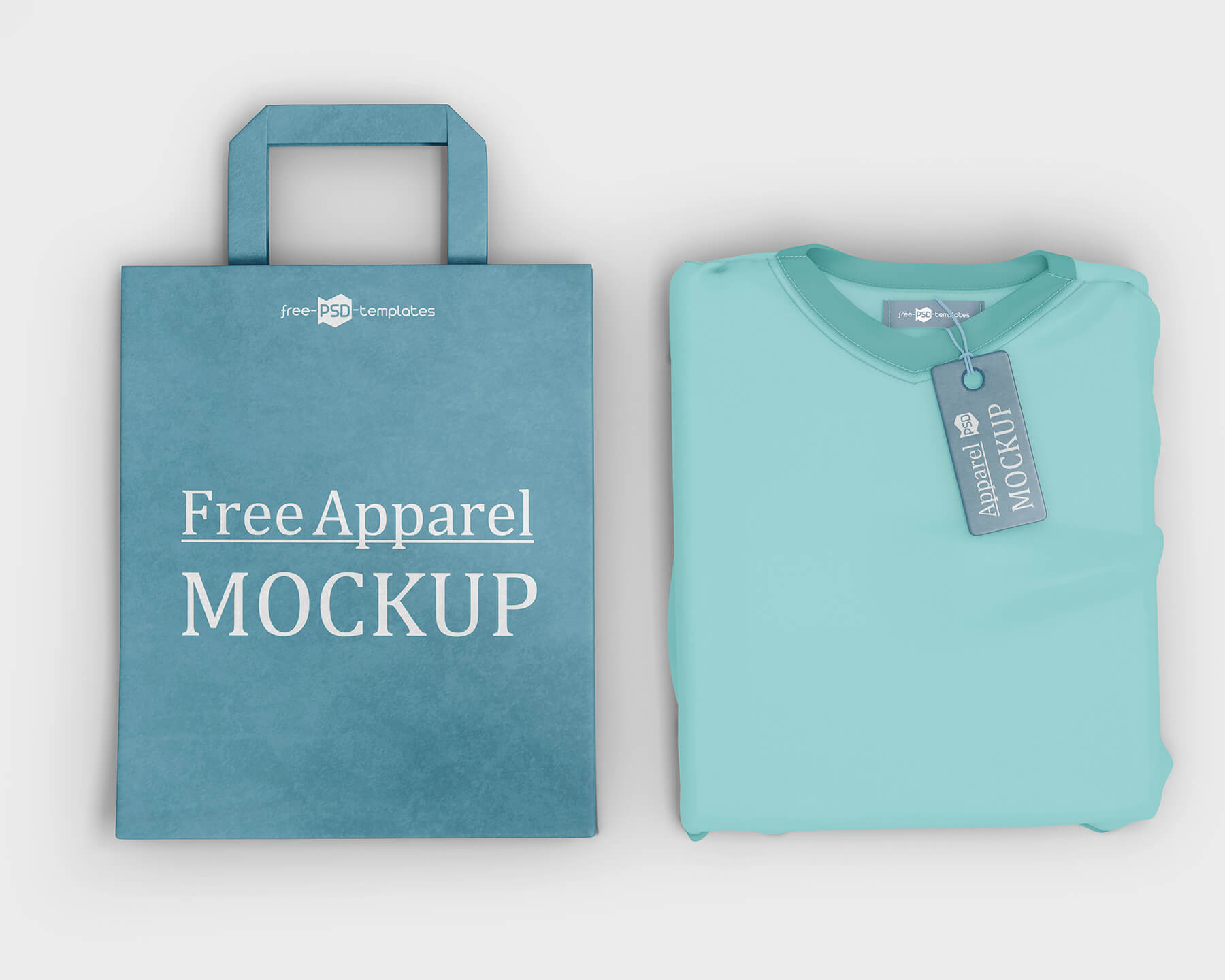 Free T-shirt Mockup Label Tag Mockup with Shopper Bag Mockup