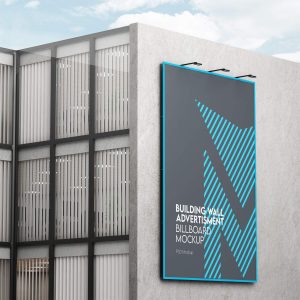 Free Outdoor Building Wall Vertical Billboard Mockup PSD