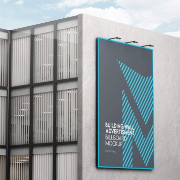 Free Outdoor Building Wall Vertical Billboard Mockup PSD