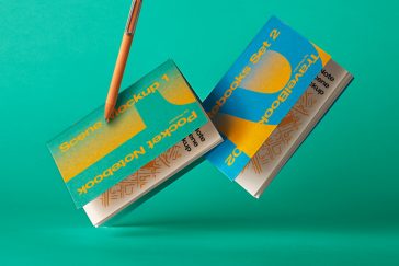 Front View of Floating Set of Notebooks Mockup