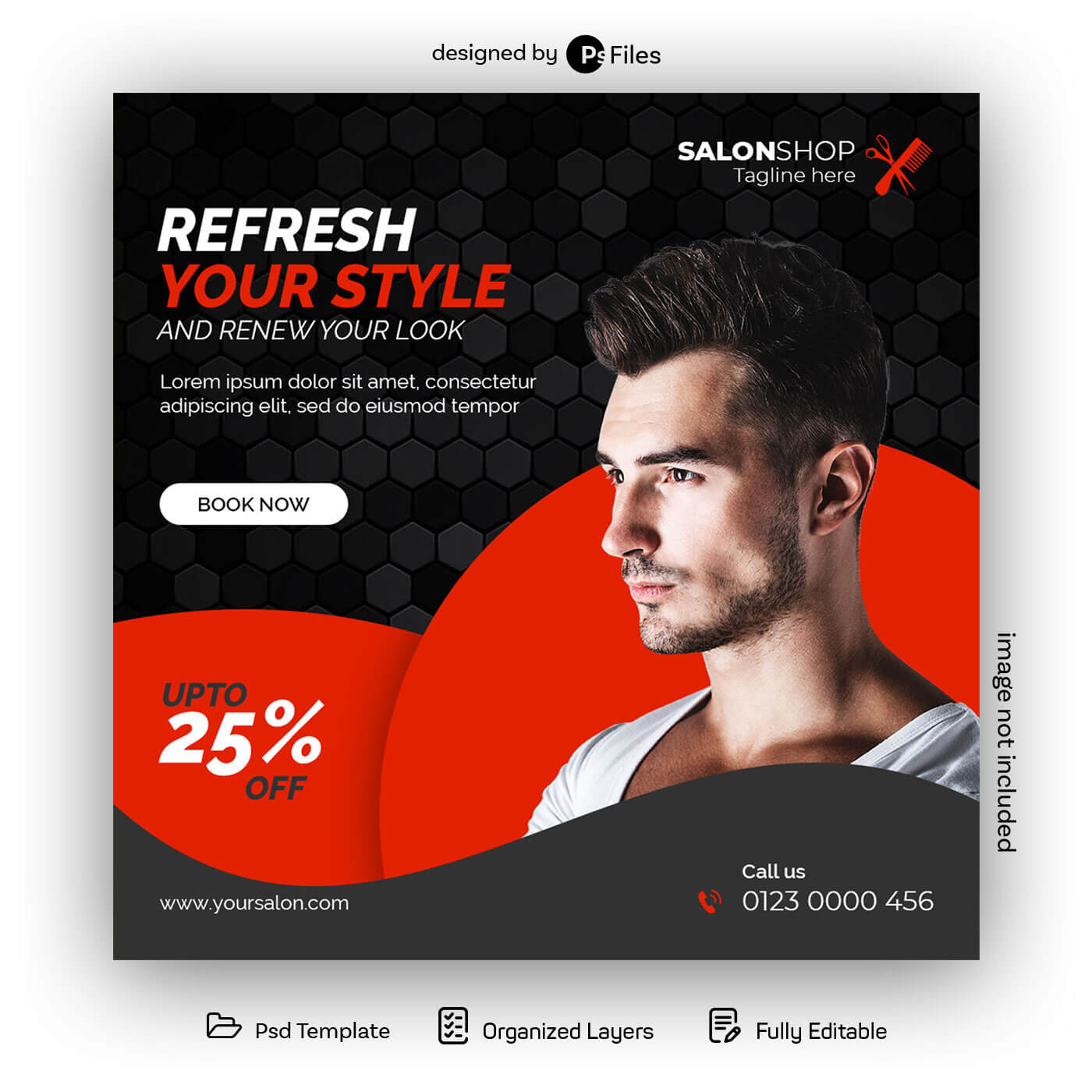 Red Color theme Men Beauty Salon Instagram Post Design Template PSD free