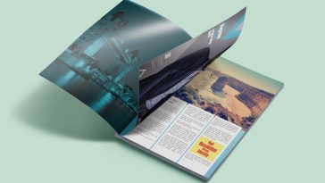 Perspective View Magazine Flapping Open Mockup
