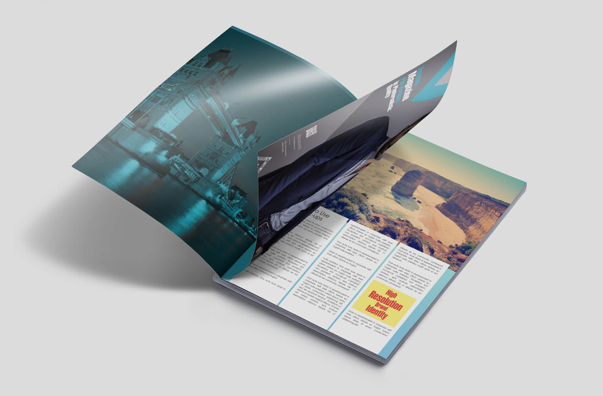 Perspective View Magazine Flapping Open Mockup
