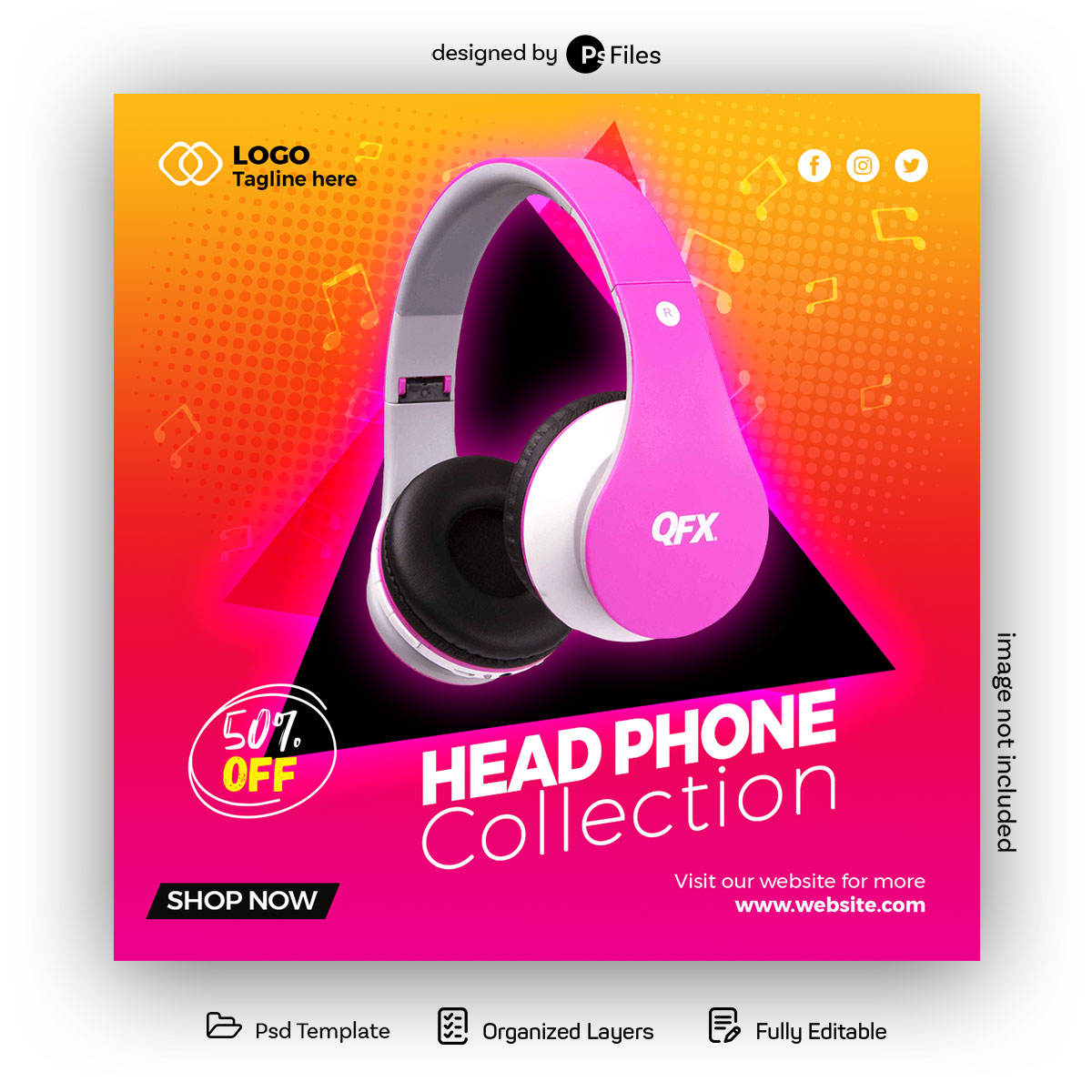 Exclusive Collection Smart Headphone Social Media Banner Design and Instagram Post PSD Template