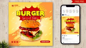 PsFIles Free Special Burger Food Offer Instagram Post Design PSD Template