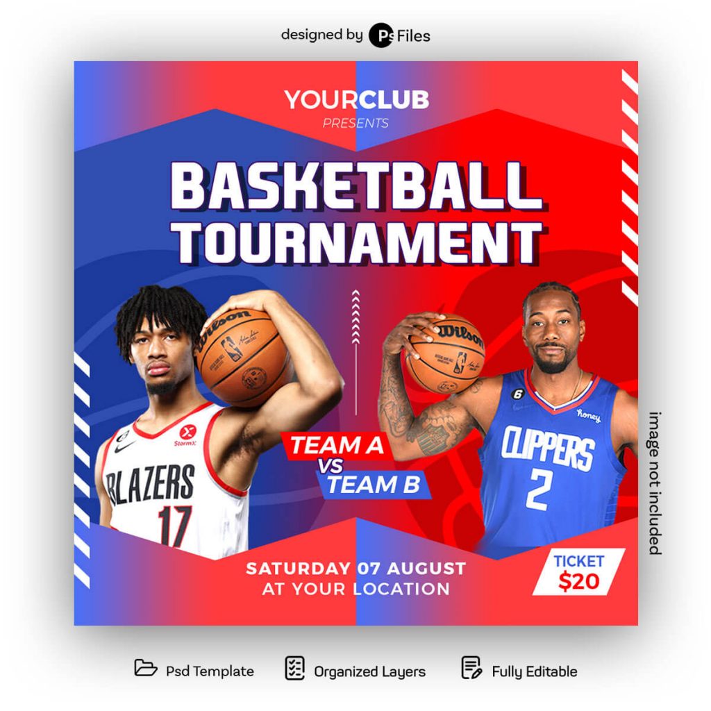 PsFiles Basketball Tournament Instagram Post Design Template Free PSD