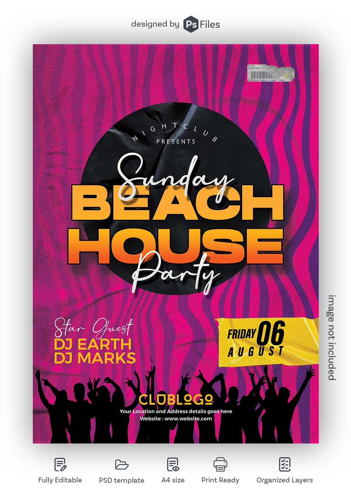 Pink Color Club Sunday Beach House DJ Party Free PSD Flyer Template