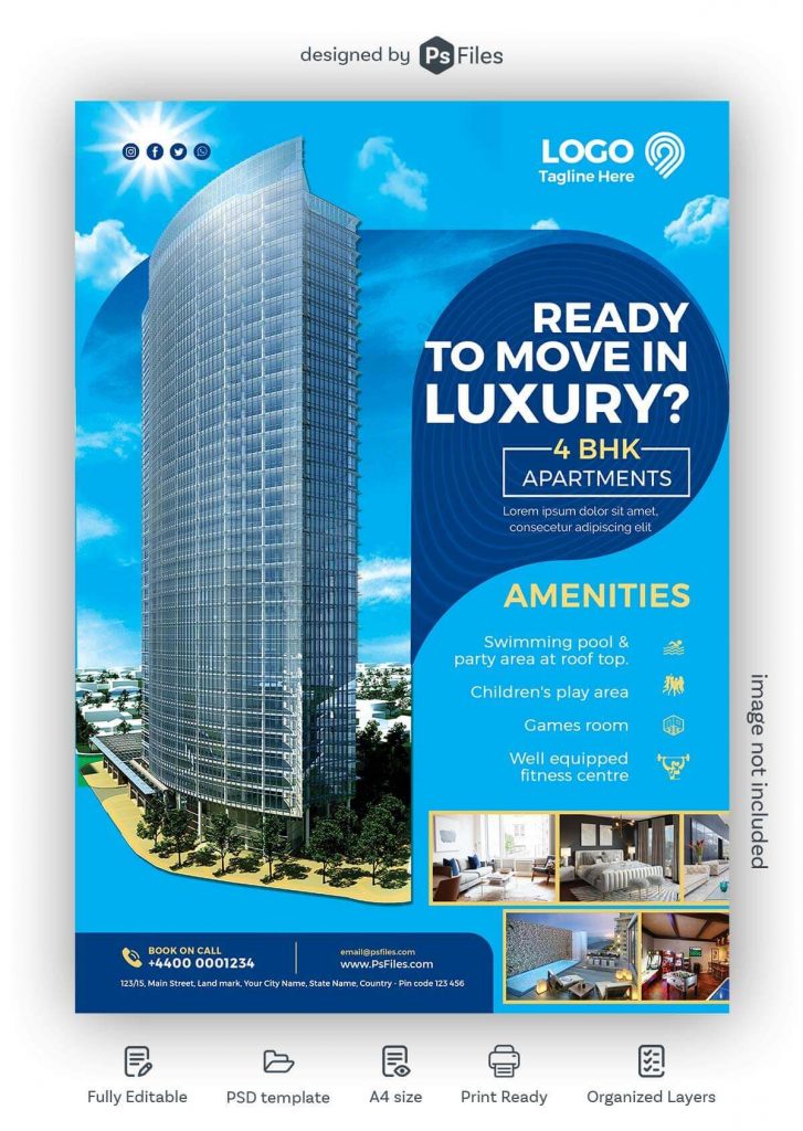PsFiles Real Estate Marketing Skyscraper Building Living Apartment Flyer PSD Template Free Download