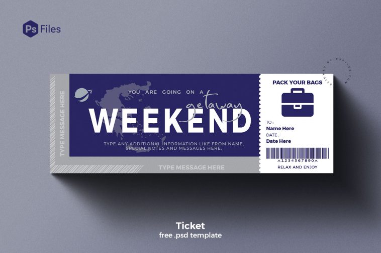 PsFiles Free Tour Package Travel Ticket Gift Card Design PSD Template