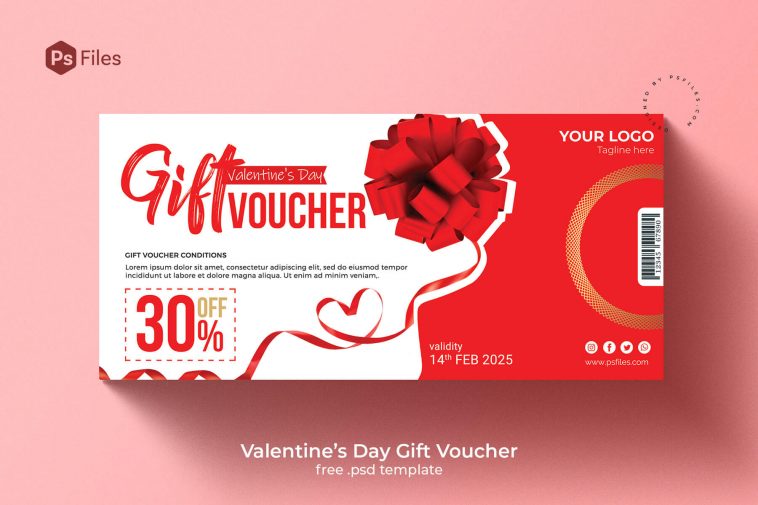 Free Valentines Day Special Gift Voucher Template PSD file
