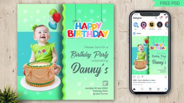 PsFiles Happy Birthday Party Invite Instagram Post Design Free PSD