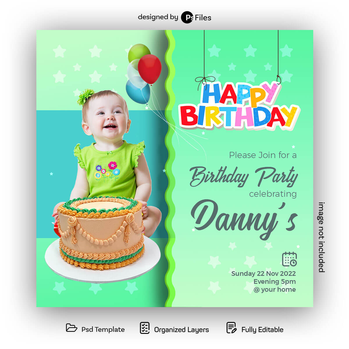 PsFiles Happy Birthday Party Invite Instagram Post Design Free PSD