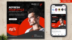 Men Beauty Salon Instagram Post Design Template PSD free